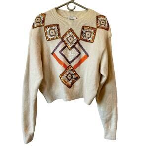 & Other Stories Mohair Wool Blend Sequin Avant Garde Aztec Crewneck Pullover M